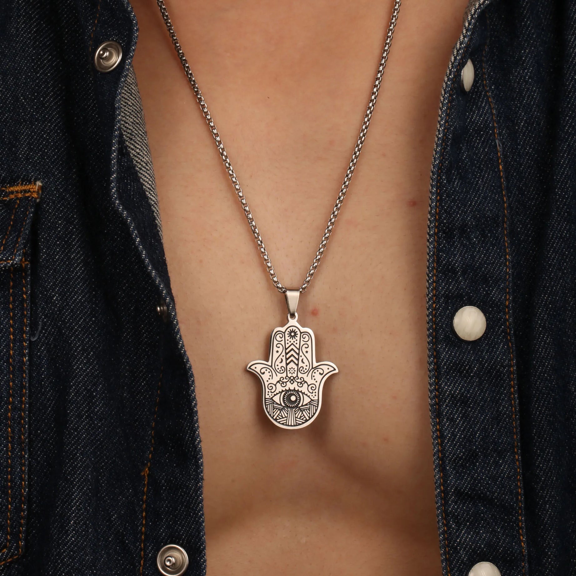 Turkish Evil Eye Fatima Hamsa Hand Amulet Necklace, Middle Eastern Protection Talisman
