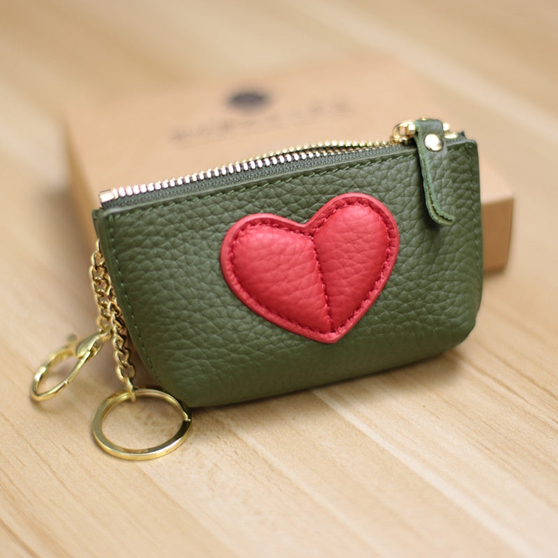 2022 Genuin Leather Heart Coin Purse Women Key Holder Ladies Cute Heart Patch Small Pouch Key Holder Leather Coin Wallet Purse - Charlie Dolly