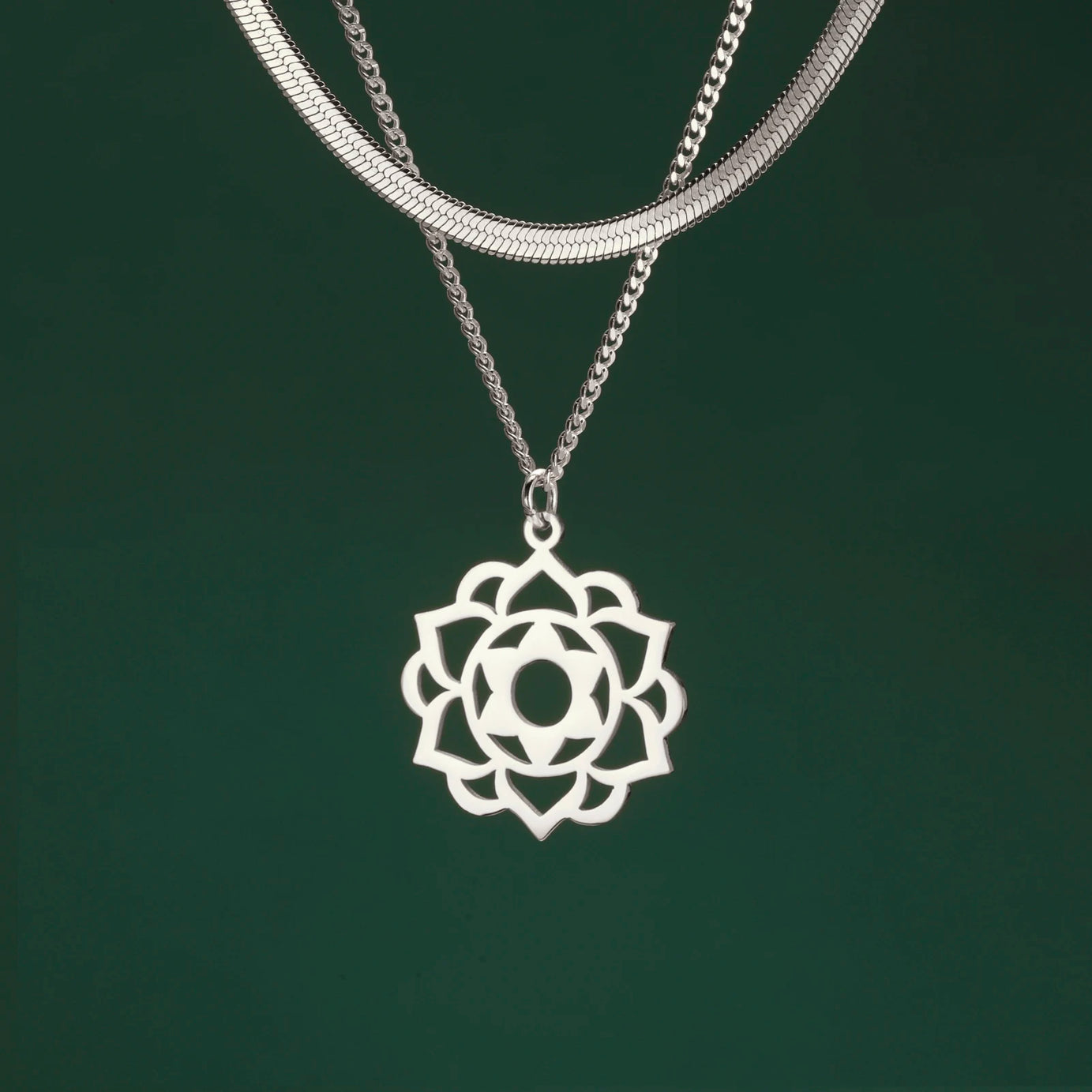 Yoga Lotus & Flower of Life Pendant Necklace, Stainless Steel Chakra Healing Amulet