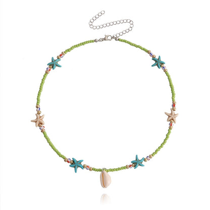 Necklace Boho Colorful Beads Starfish with Sea Shell Pendant Women Handmade Chic Jewelry