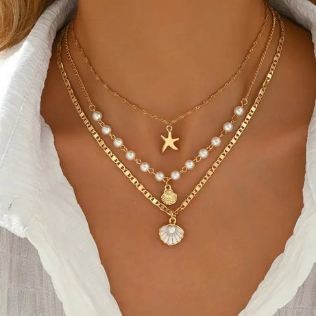 Multilayer Shell and Starfish Pearl Handmade Choker
