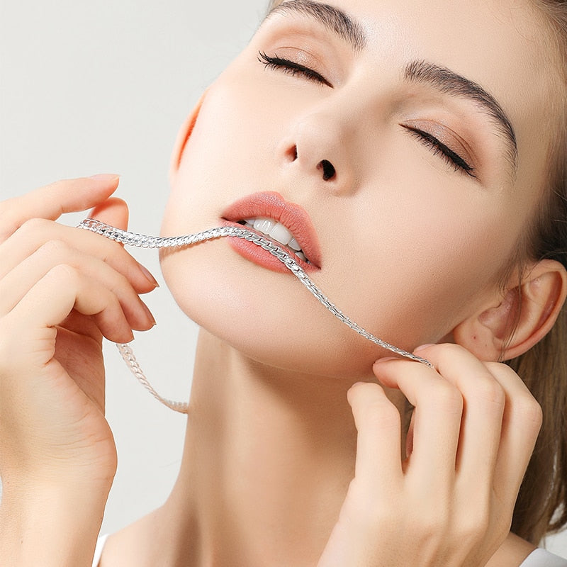 CHSHINE 925 Sterling Silver 6mm Side Chain 8/18/20/22/24 Inch Necklace For Woman Men Fashion Wedding Engagement Jewelry Gift - Charlie Dolly