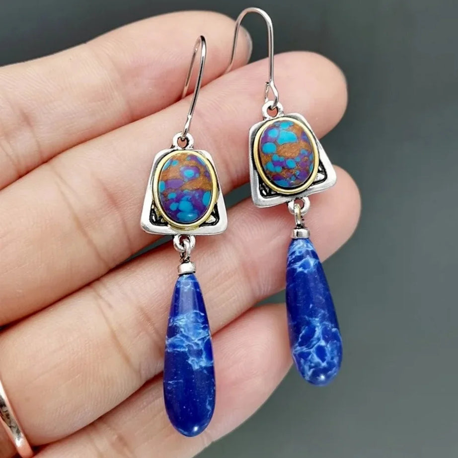 Bohemian Style Lapis Lazuli stone Dangle Hook Earrings Wedding Engagement Earrings for Women - Charlie Dolly