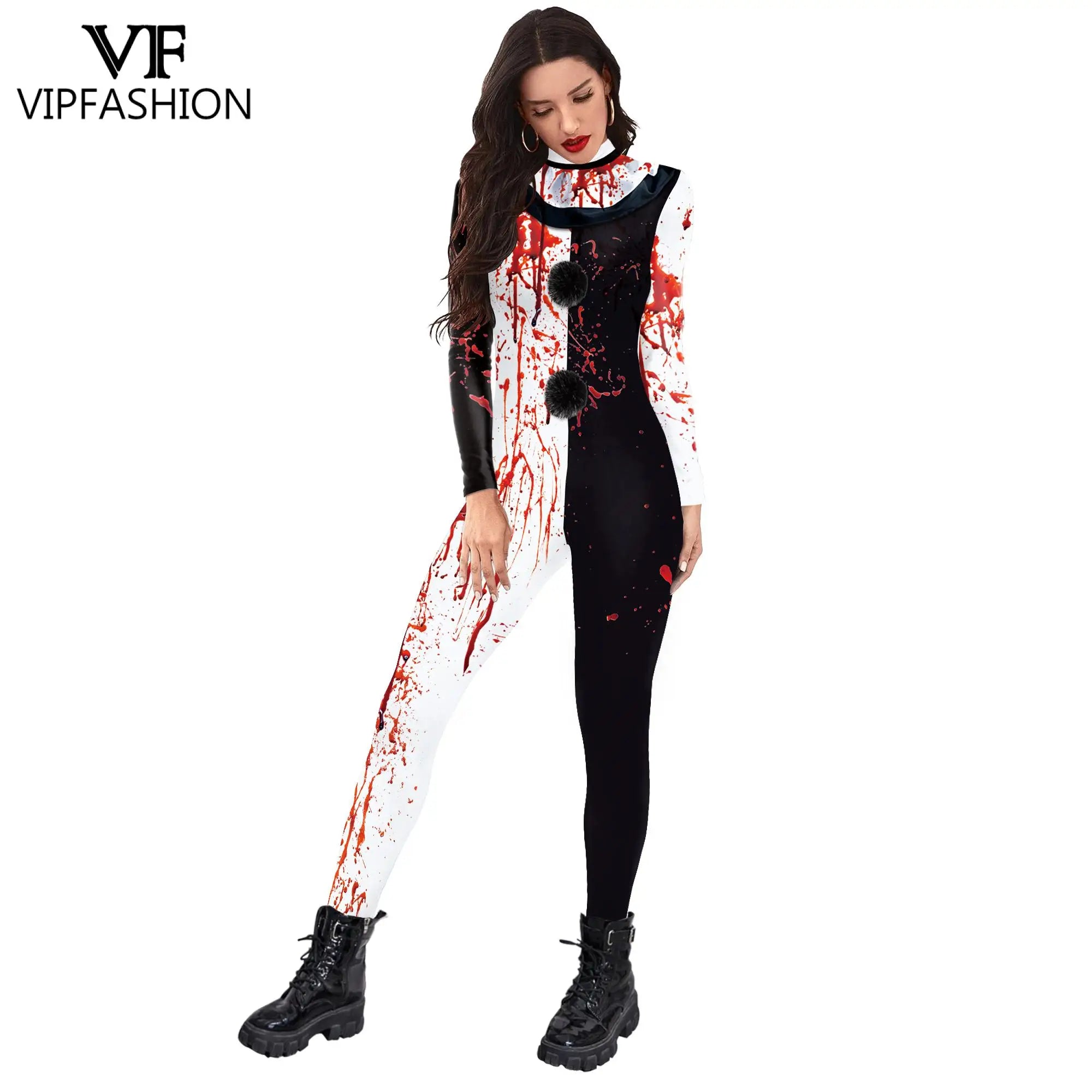 VIP FASHION Blood Clown Costume Adult Kid Halloween Suit Fancy Family Matching Suit Zentai Bodysuit Movie Scary Cosplay Jumpsuit - Charlie Dolly