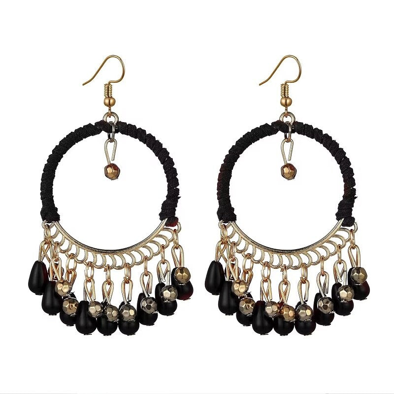 Boho Vintage Beads Tassel Wedding Earrings Indian Jhumka Ethnic Gold Color Round Drop Earrings Brincos Jewelry