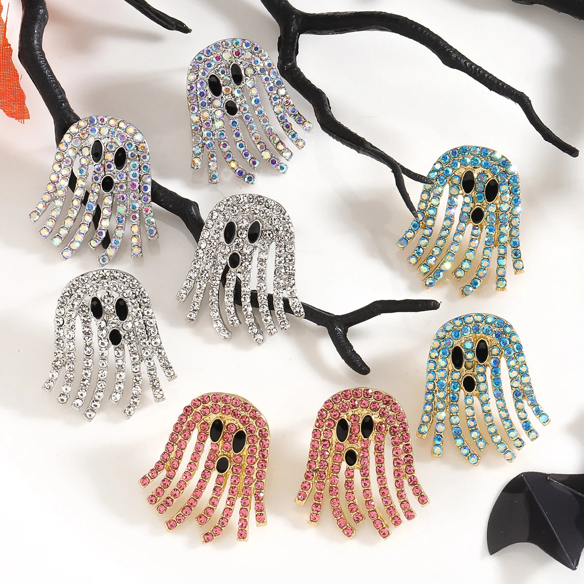 Vedawas Halloween Boho Handmade Rhinestone Ghost Earrings,Cute Elegant Festival Party Holiday Women Accessories - Charlie Dolly