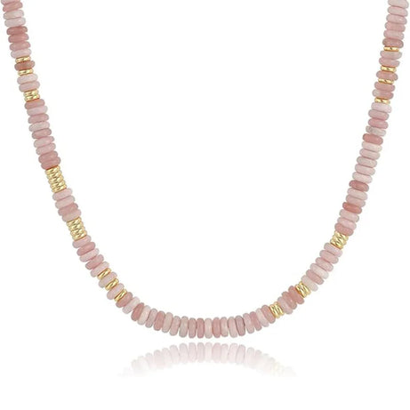 Colorful Boho Natural Stone Surfer Beach Choker 6mm Beaded Gemstone Necklace for Women 14K Gold Plated Handmade Jewelry - Charlie Dolly
