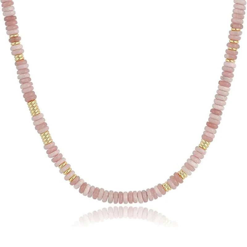 Colorful Boho Natural Stone Surfer Beach Choker 6mm Beaded Gemstone Necklace for Women 14K Gold Plated Handmade Jewelry