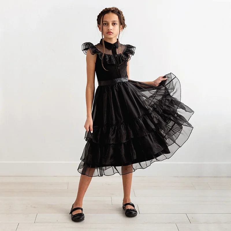 Wednesday Addams Family Costume Girls Halloween Cosplay Dresses Fantasia Wandinha Gothic Wind Vestidos Kids Carnival Dress New - Charlie Dolly
