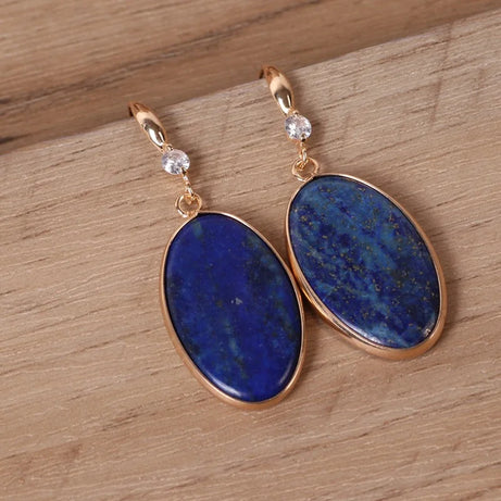 Fashion Personalized Lapis Lazuli Oval Hanging Earrings for Women Retro Long Ethnic Style Earrings Wholesale Jewelry Accessories - Charlie Dolly