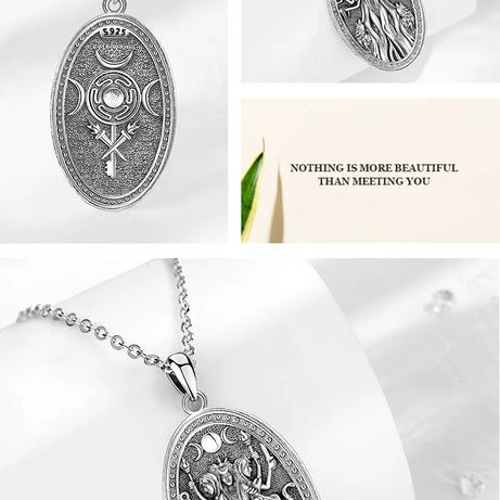 Triple Moon Goddess Hecate Hound Necklace, S925 Sterling Silver