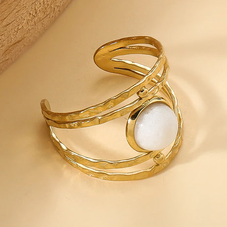 Boho Opal Turquoise Natural Stone Finger Rings Hollow Multi-Layer Jewelry Rings for Women Stainless Steel Ring Women Party Gifts - Charlie Dolly