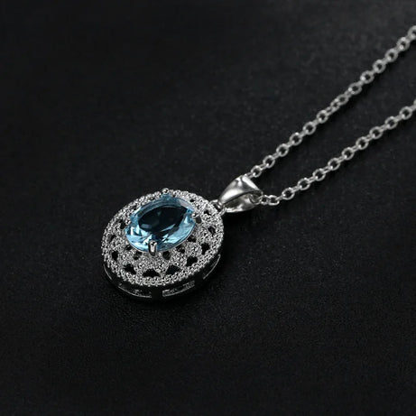 Blue Crystal Lotus Zirconia Boho Pendant Necklace