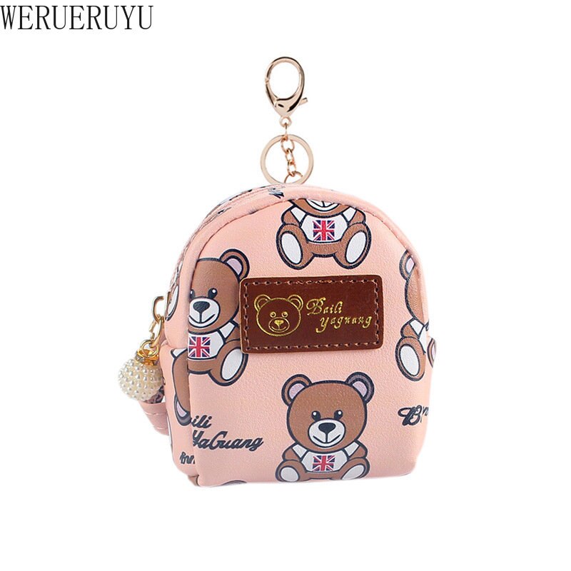 Kawaii Cartoon Bear Coin Purses Wallet for Women Korean Fashion Zipper PU Leather Coin Pouch Cute Small Bag Girl Mini Backpack - Charlie Dolly
