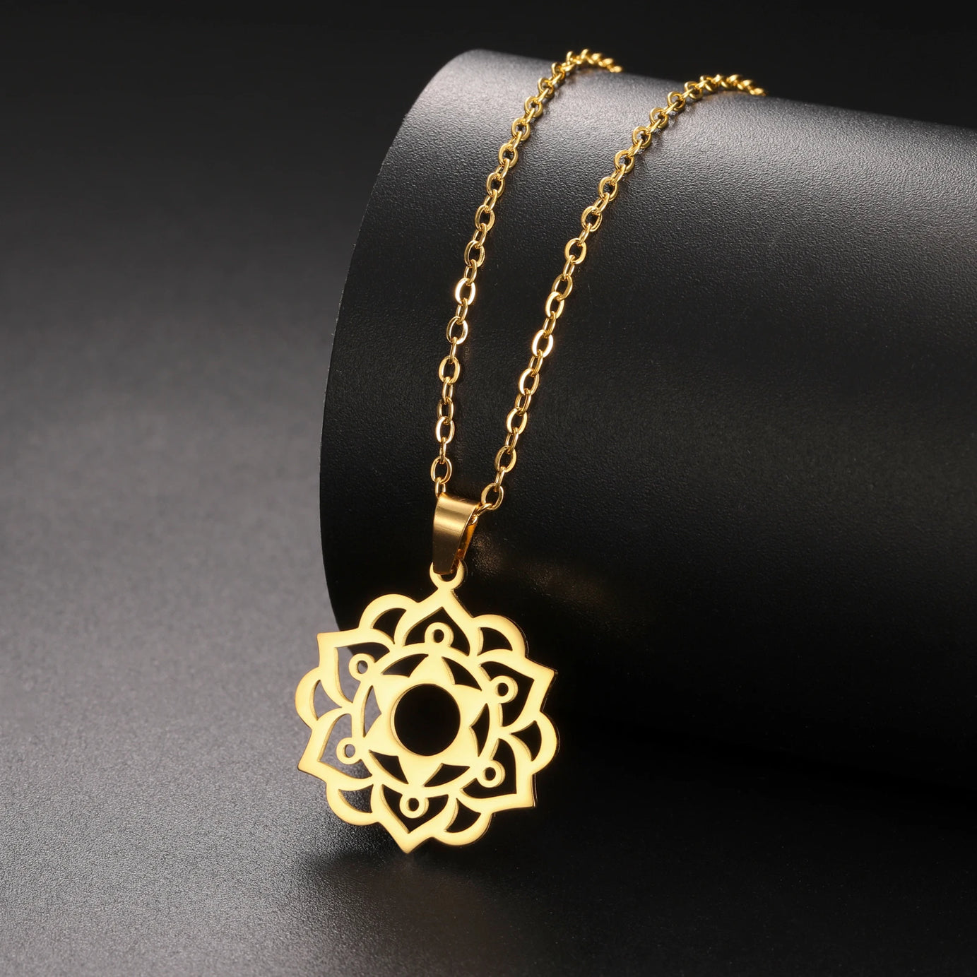 Yoga Lotus & Flower of Life Pendant Necklace, Stainless Steel Chakra Healing Amulet