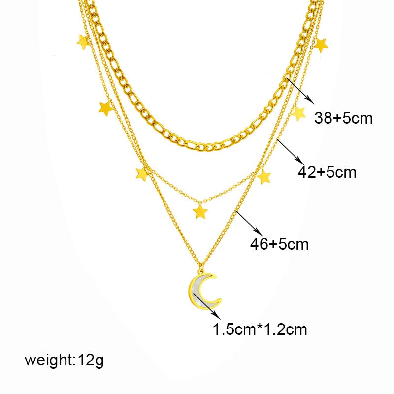 DIEYURO 316L Stainless Steel Butterfly Moon Lock Blue Eyes Pendant Necklace For Women Multilayer Choker Chain Jewelry Gifts - Charlie Dolly