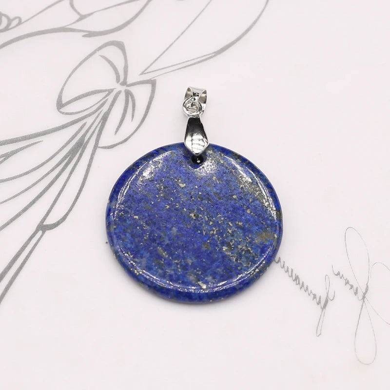 Natural Stone Agates Pendants Big Round Lapis lazuli Tiger Eye Charmsfor Jewelry Making Diy earring necklace accessories