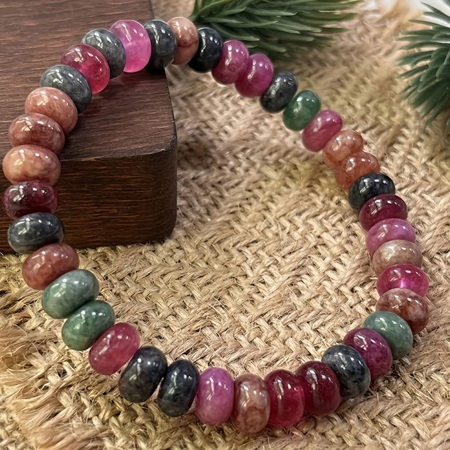 Bohemian Natural Stone Abacus Bead Bracelet, Handmade Healing Crystal Elastic Stretch Bracelet, Boho Beaded Jewelry for Women - Charlie Dolly