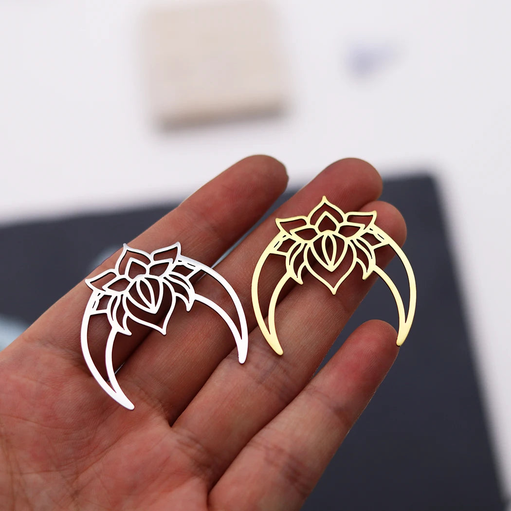 3pcs DIY Earrings Lotus Flower Yogo Buddha Stainless Steel Pendant Moon Charm For Jewelry Making Necklace Amulet Accessories