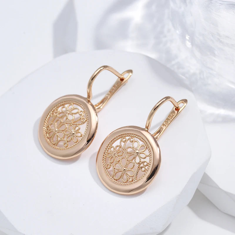 Kinel Luxury 585 Rose Gold Boho Earrings for Women Glossy Metal Flower Dangle Earrings High Quality Daily Fine Jewelry 2022 New
