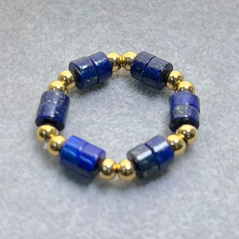 Boho 2*4mm Natural Stone Rings Women Handmade Jewelry Friendship Gifts Agate Tigereye Opal Statement Ring Stainless Steel Beads