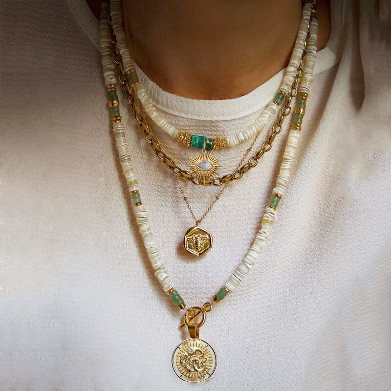 Retro Classic Natural Shell Blue Turquoise Mix and Match Necklace 2022 Summer Trendy Simple Beach Travel Vacation Neck Accessory - Charlie Dolly