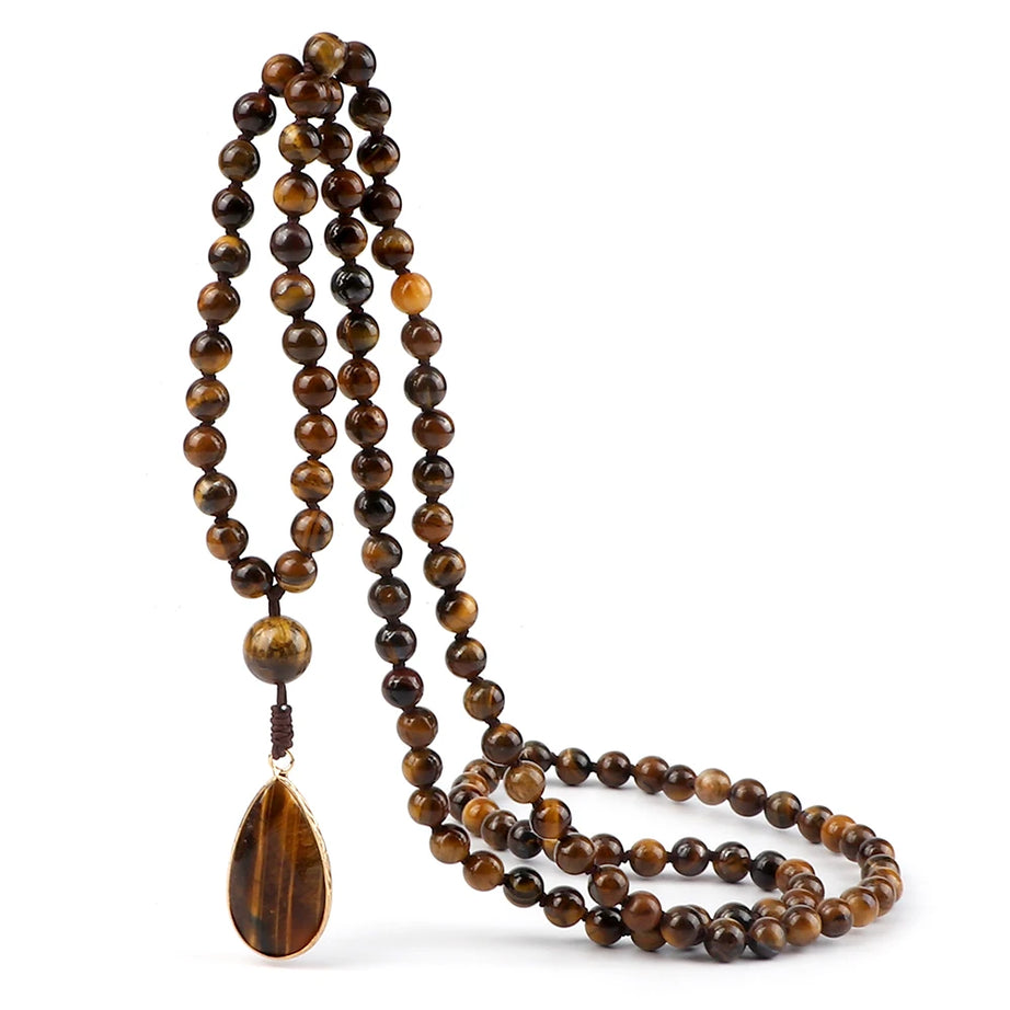 Tiger Eye Onyx Prayer Mala Necklace Jewelry