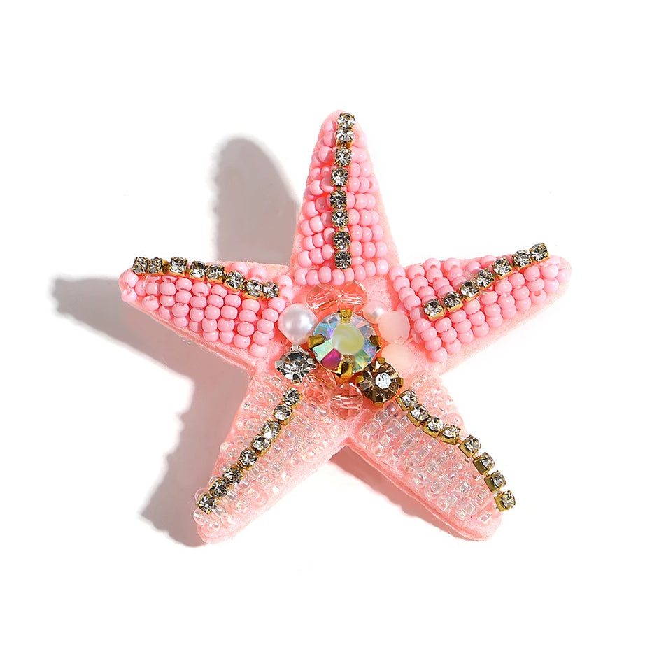Boho Colorful Starfish, Lobster and Shell Beaded Brooch Pin