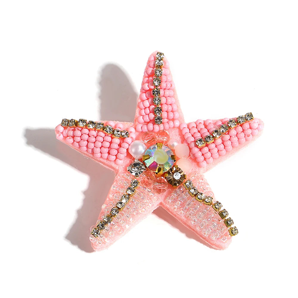 Boho Handmade Beaded Brooch Colorful Starfish Lobster Shell Pattern Pearl Pin Banquet Backpack Beach Jewelry Accessories Gifts