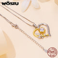 WOSTU 1.0 CT D Moissanite Heart Shape Sunflower Charm Necklace for Women Birthday Gift Double Color Yellow Gold 925 Silver Links - Charlie Dolly