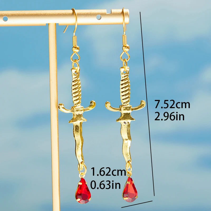 Fashion Creative Dagger Earrings Blood Red Pendant Earrings Horror Accessories Halloween Girls Jewellery Accessories Gift - Charlie Dolly