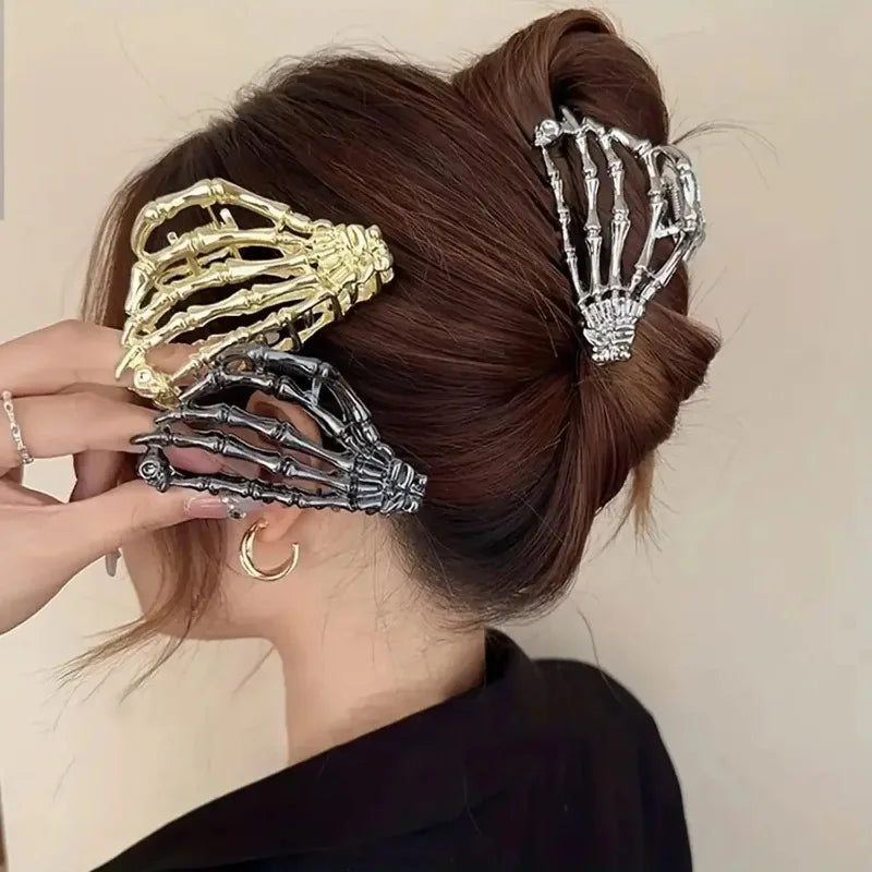 New 2023 Halloween Spider Skeleton Hair Claw Clips for Women Jewelry Accessories Black Silver Gold Large Barrette Party Headwear - Charlie Dolly