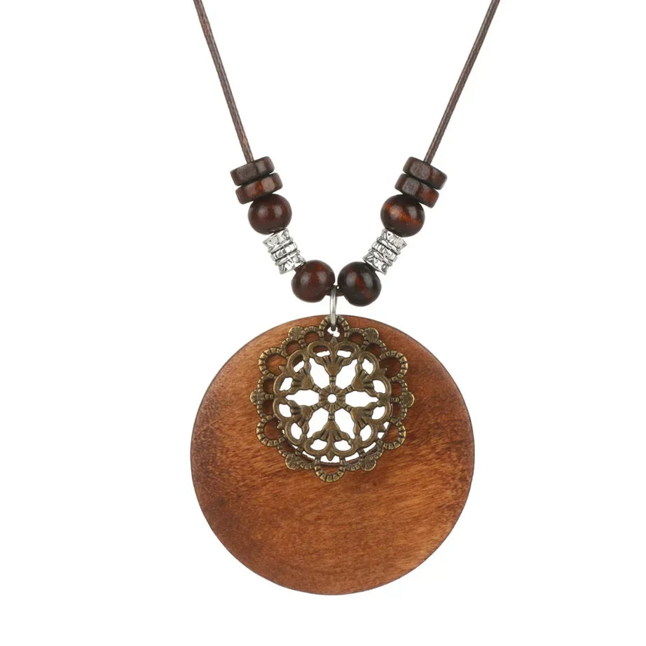Nepal Wood Bead Mala Pendant Necklace Jewelry