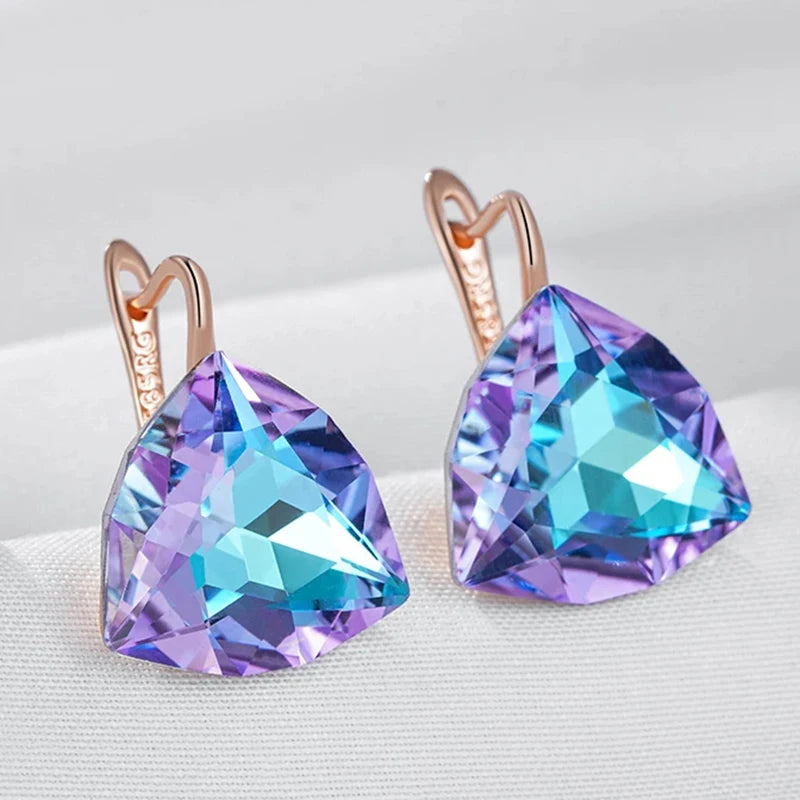 Wbmqda Big Colorful Long Drop Natural Zircon Earrings For Women 585 Rose Gold Color Shiny Stone Jewelry Accessories
