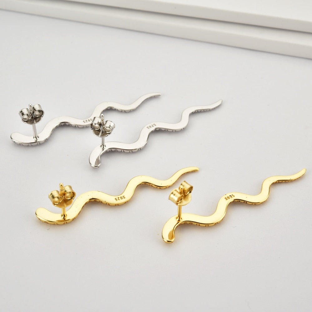 ANDYWEN 925 Sterling Silver Gold Long Line 40cm Vivid Snake Stud Earring BoA Piercing Ohrringe Pendiente 2020 Fine Jewelry - Charlie Dolly