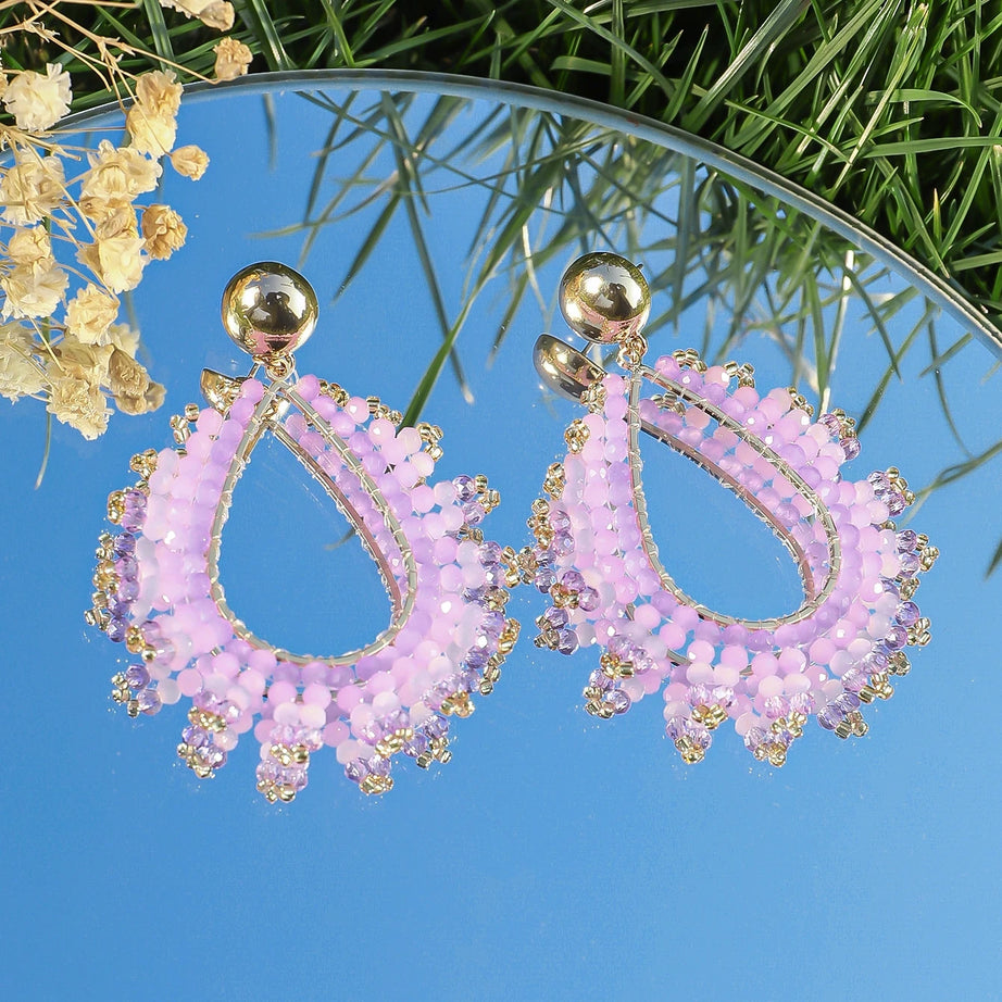 Crystal Bead Waterdrop Big Statement Earrings Jewelry