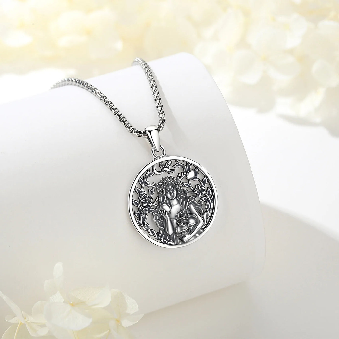 Persephone Pomegranate Skull Necklace, S925 Sterling Silver