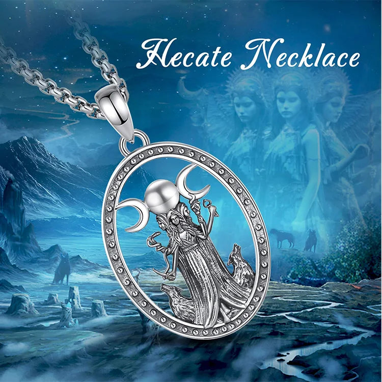 AEONSLOVE 925 Sterling Silver Hecate Pendant Triple Moon Goddess Necklace for Women Witch Pagan Jewelry Spiritual Amulet Gift