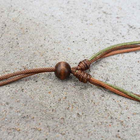 Wood Bead Wax Rope Multilayer Necklace Jewelry