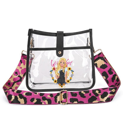Fashion Ladies Barbie Letter Shoulder Bag Anime Kawaii Princess Female Candy Color Transparent Pvc Square Bag Women Handbag