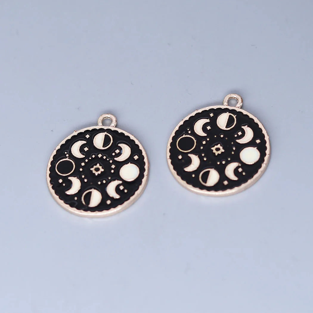 3pcs/lot Phase of the Moon Enamel Charms Black Drop Oil Pendant Charm For Jewelry Making DIY Craft Earrings Necklace Accessories
