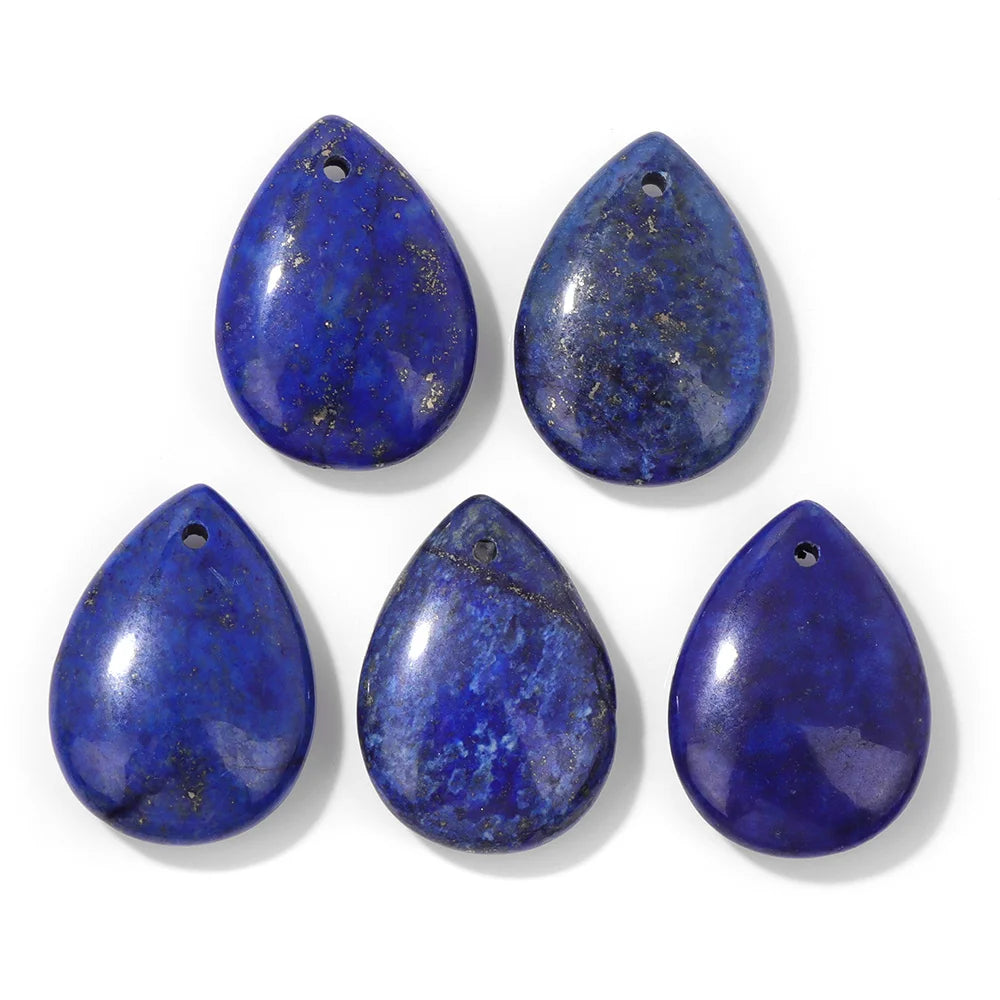 Natural Lapis Lazuli Stone Pendant Charm Waterdrop Square Round Heart Shape Accessory For Making Bracelet Necklace Earring 2pcs