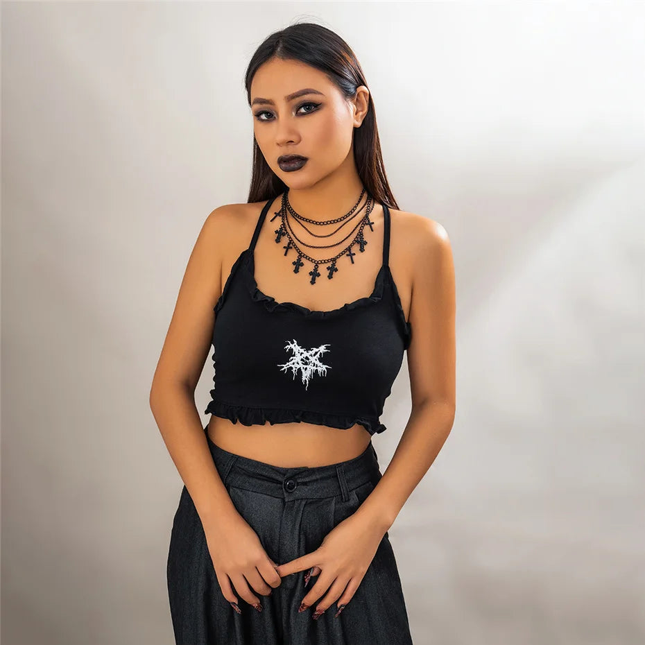 4Pcs Goth Black Cross Jesus Tassel Pendant Choker Necklace for Women Punk Metal Clavicle Chain Halloween Jewelry Y2K Accessories - Charlie Dolly