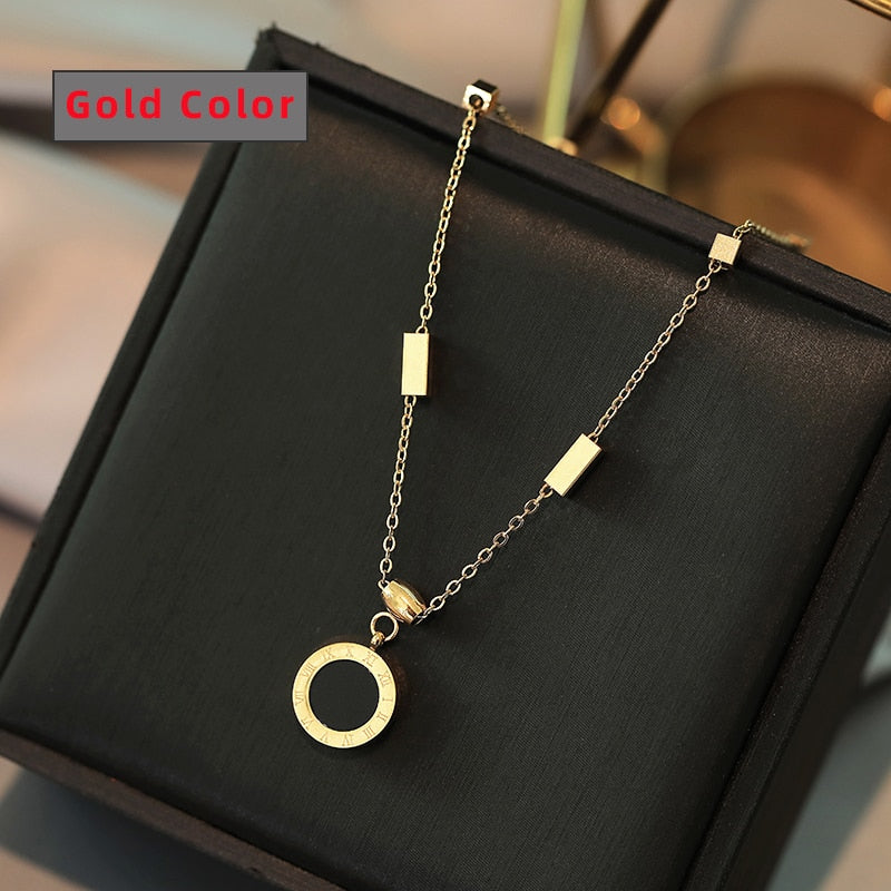 Classic Fashion Stainless Steel Roman Digital Wafer Pendant Necklace 2022 Fashion Jewelry Christmas Party Women's Sexy Necklace - Charlie Dolly