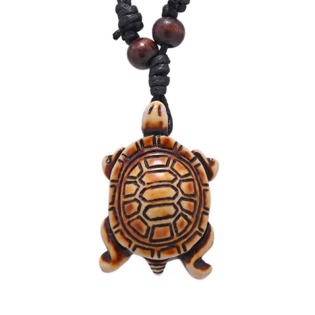 Sea Turtle Bone Pendant Wax Cord Necklace Jewelry