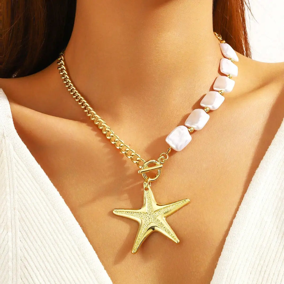 Blue Seashell Irregular Pendant Boho Necklace