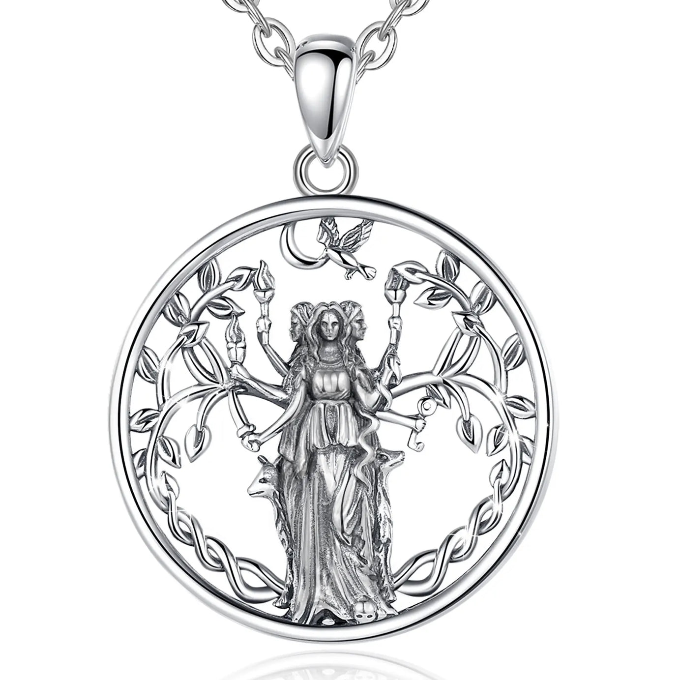 Triple Moon Goddess Hecate Amulet Necklace, S925 Sterling Silver