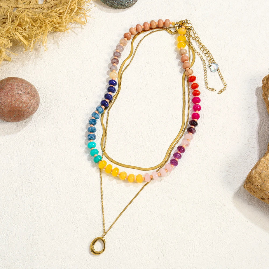 Rainbow Gemstone Beaded Choker Necklace