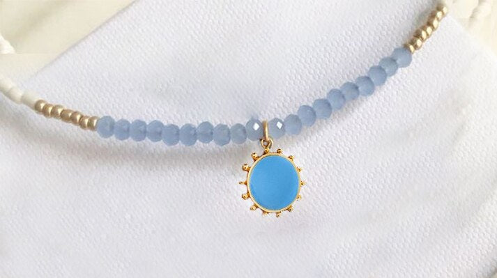 Exquisite Gold-color Eye Pendant Necklace Trend Beaded Streetwear Jewelry New Year Gifts For Women Multiple Color Options Choker - Charlie Dolly