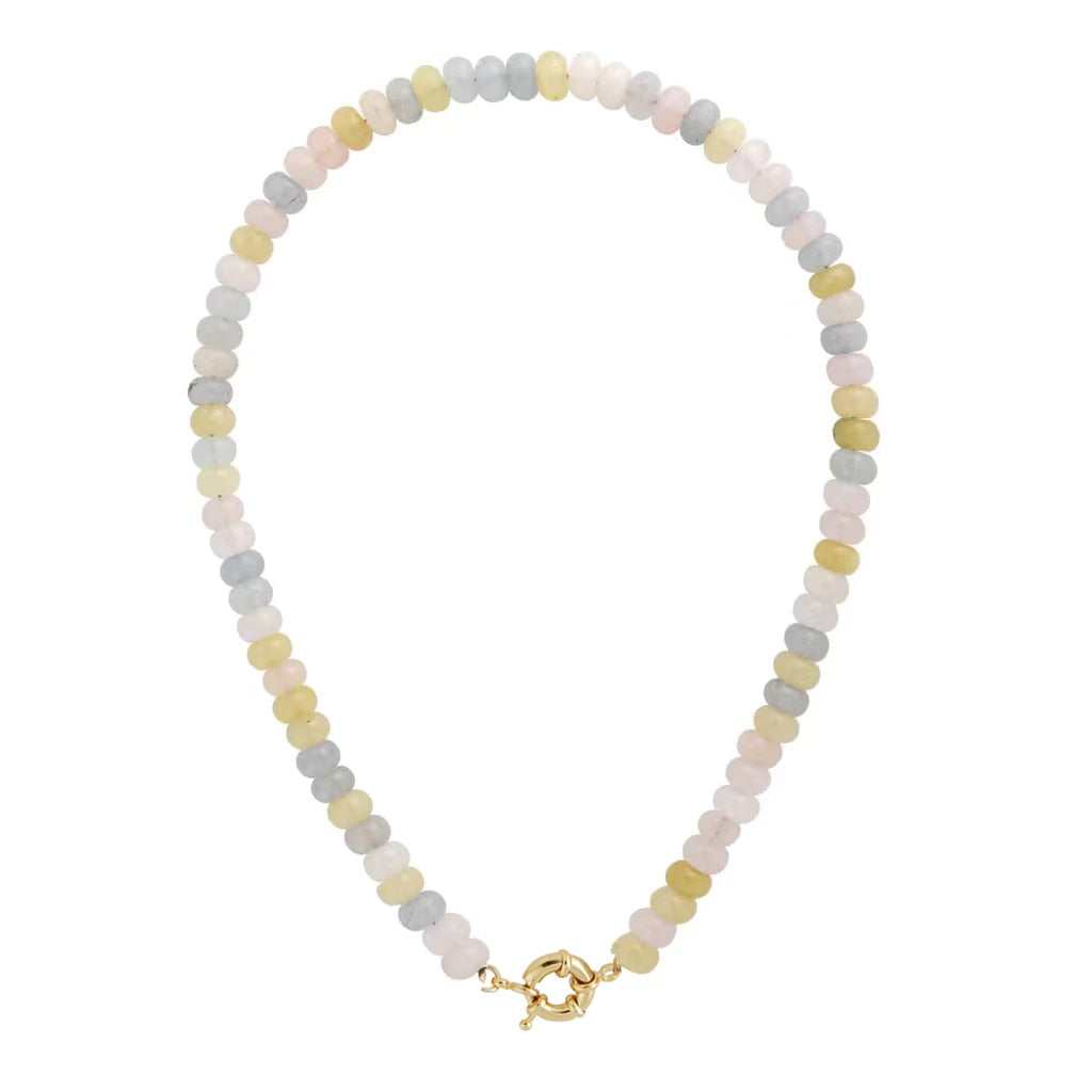 natural stone beaded Kunzite gold-plated bead collar freshwater accents large baroque pearl focal Hook fastening necklace women